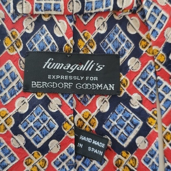 FUMAGALLI'S FOR BERGDORF GOODMAN MEN'S SILK GEOMETRIC TIE RED BLUE - Picture 2 of 7